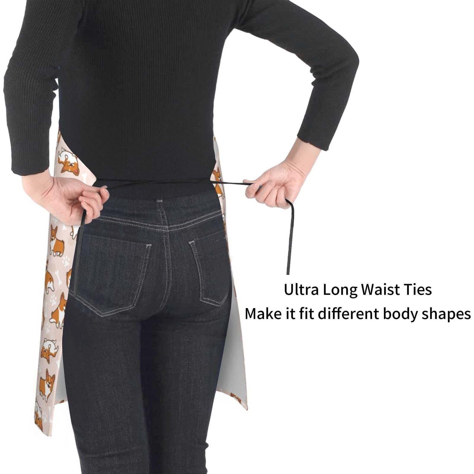 Corgi Kitchen Apron with Pockets Adjustable Neck for Adults