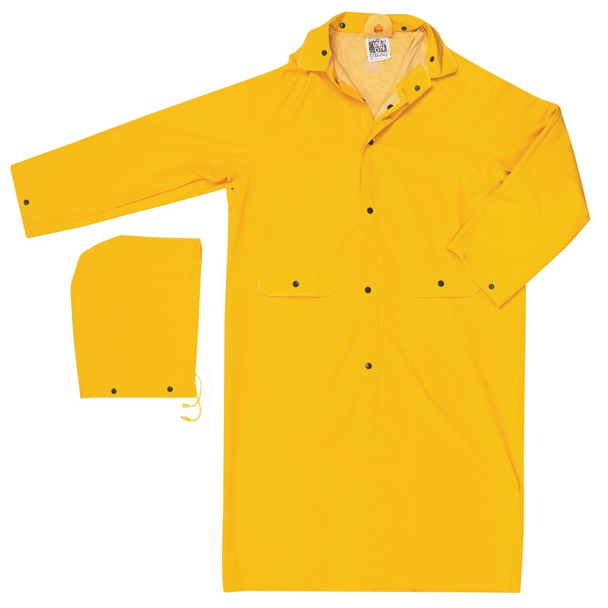 Safety Rain Coat Yellow Rain Jacket 49" w Detachable Hood .35mm PVC / Polyester