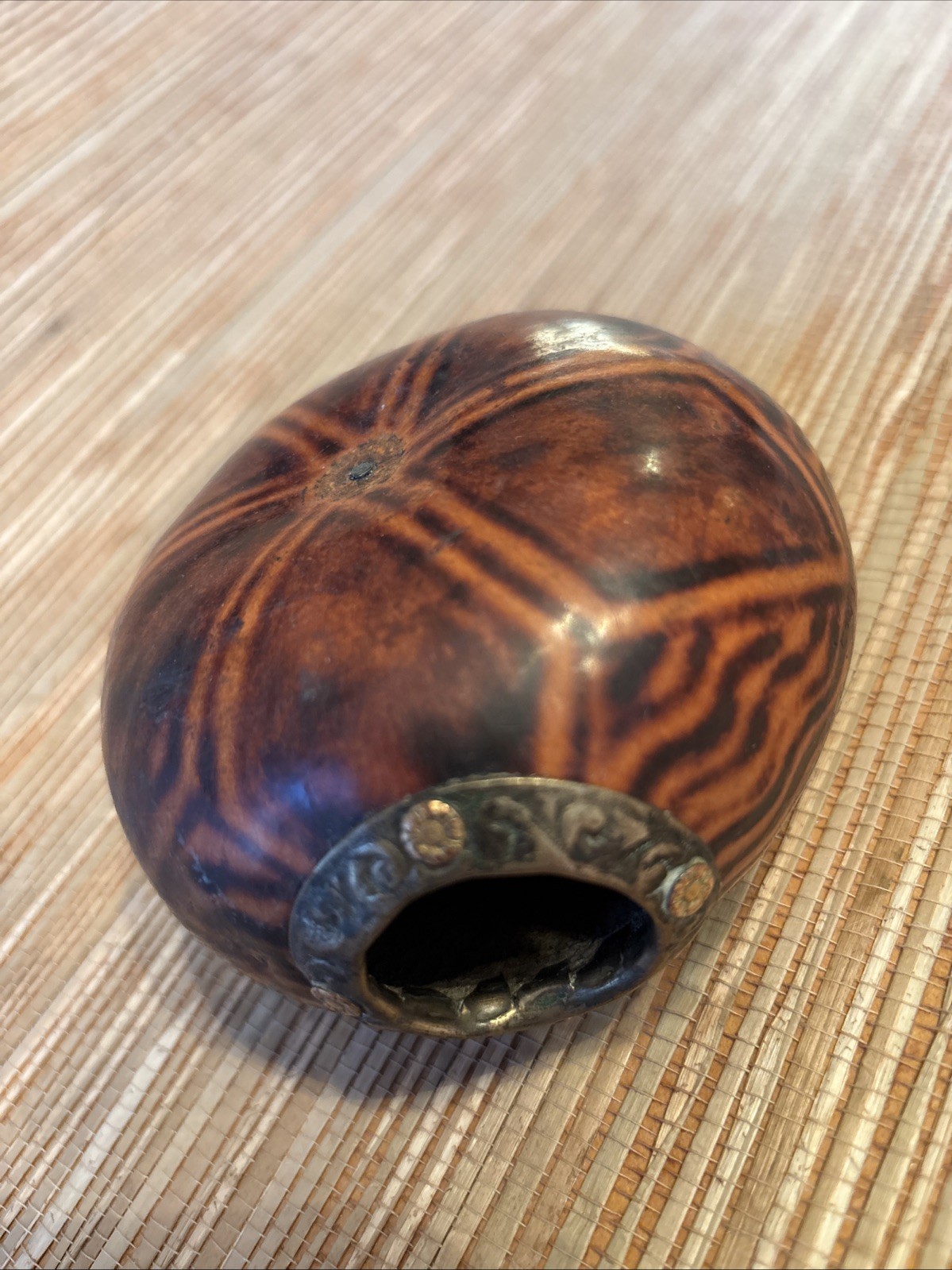 Vtg Galleta (Cookie Shape) Style Yerba Mate Gourd Silver & Gold Ferrule (Ring)