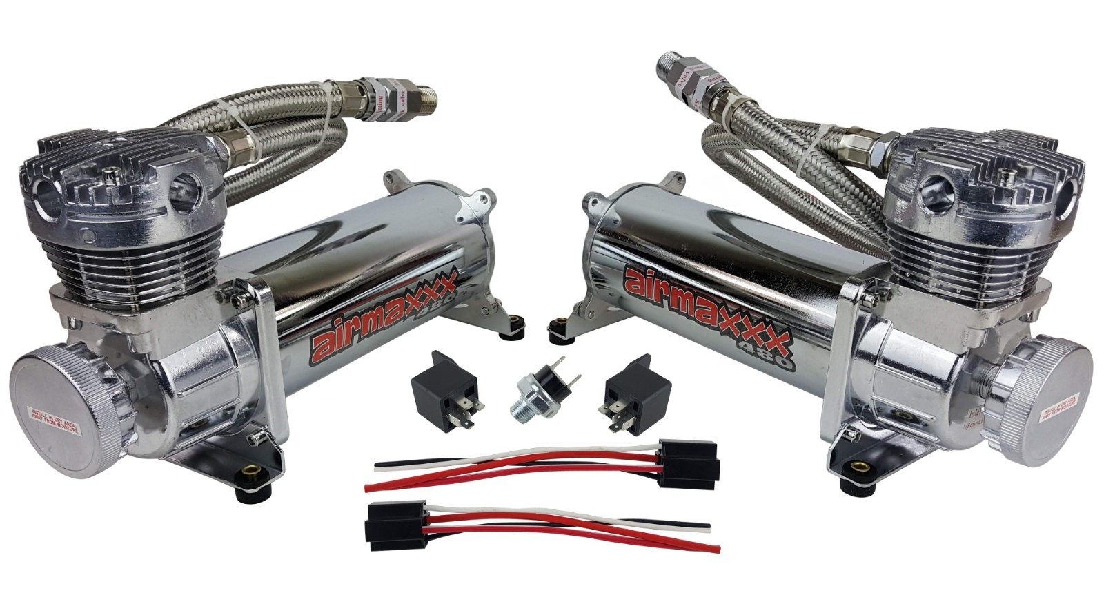 airmaxxx 480 Chrome Air Compressors 200 psi Switch Air Ride Suspension Or Horn