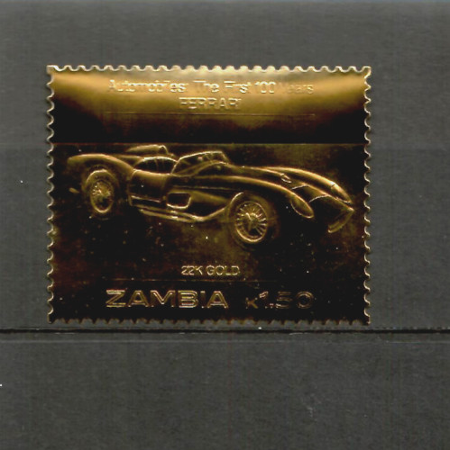 Zambia 1986 - 100 Years of Automobiles Cars - Ferrari - Gold Stamp - MNH