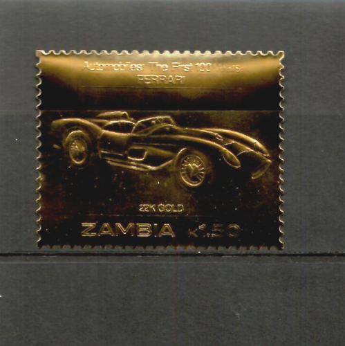 Zambia 1986 - 100 Years of Automobiles Cars - Ferrari - Gold Stamp - MNH