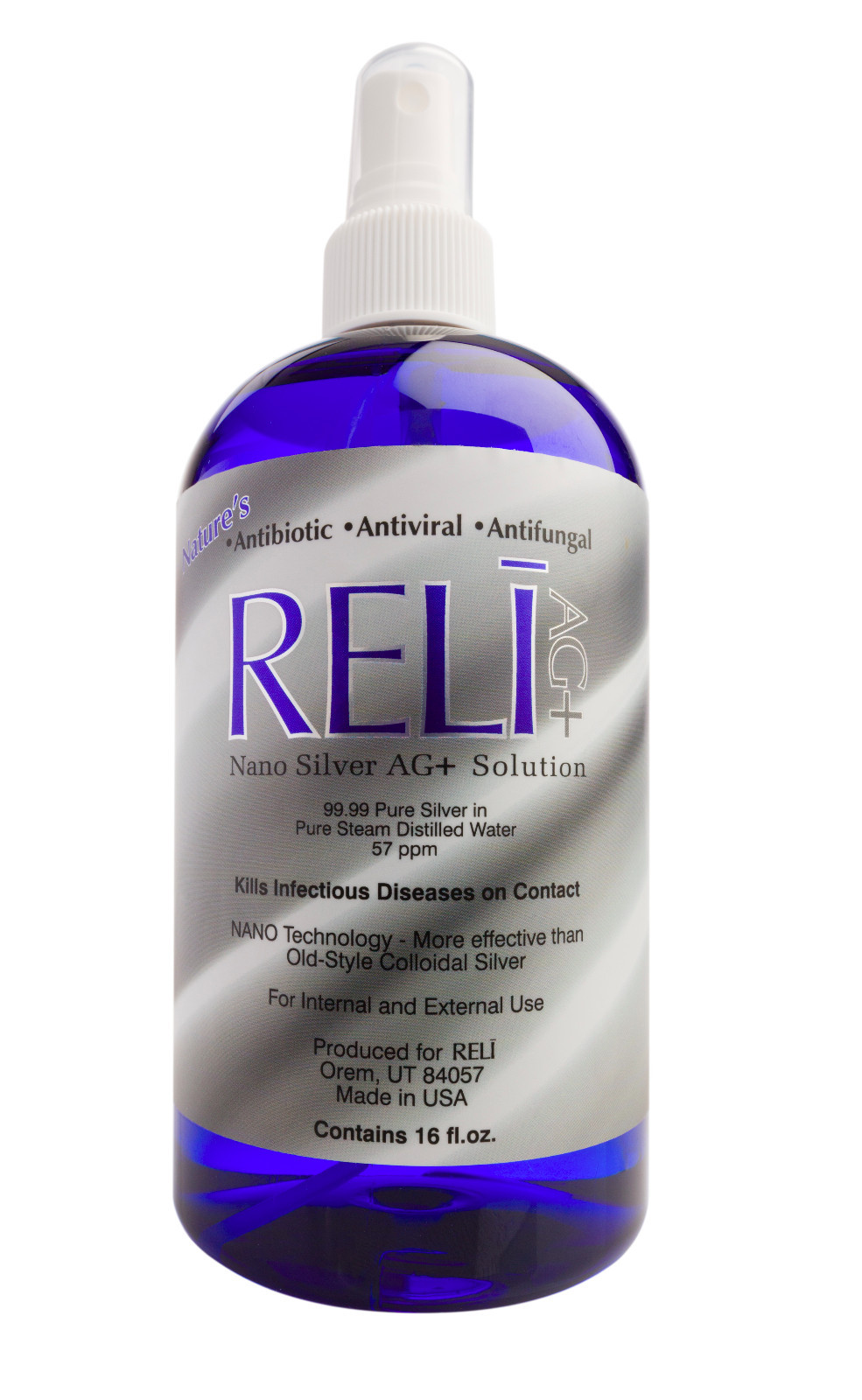 RELI NANO SILVER AG+ SOLUTION, 57 PPM, 4 - 16 oz bottles