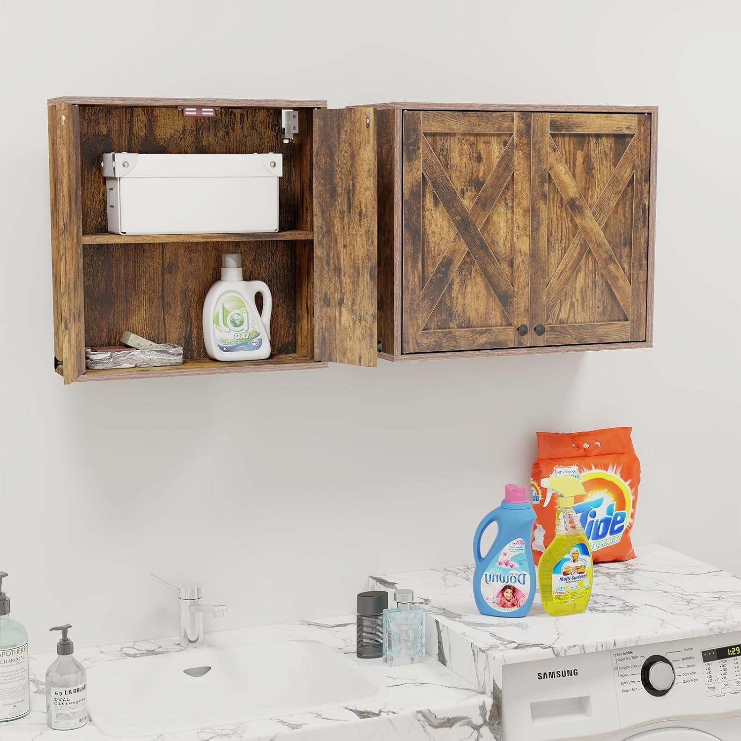 Wall Mounted Cabinet Set of 2 with Shelves | Kitchen & Laundry Storage Solution