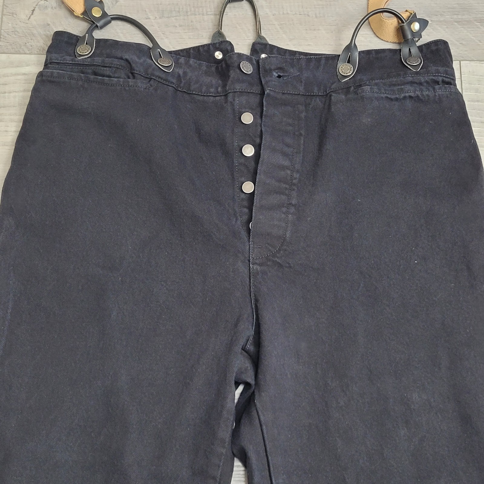 VTG Wah Maker Frontier Clothing Pants Mens 38 Black Denim Suspenders Button Fly