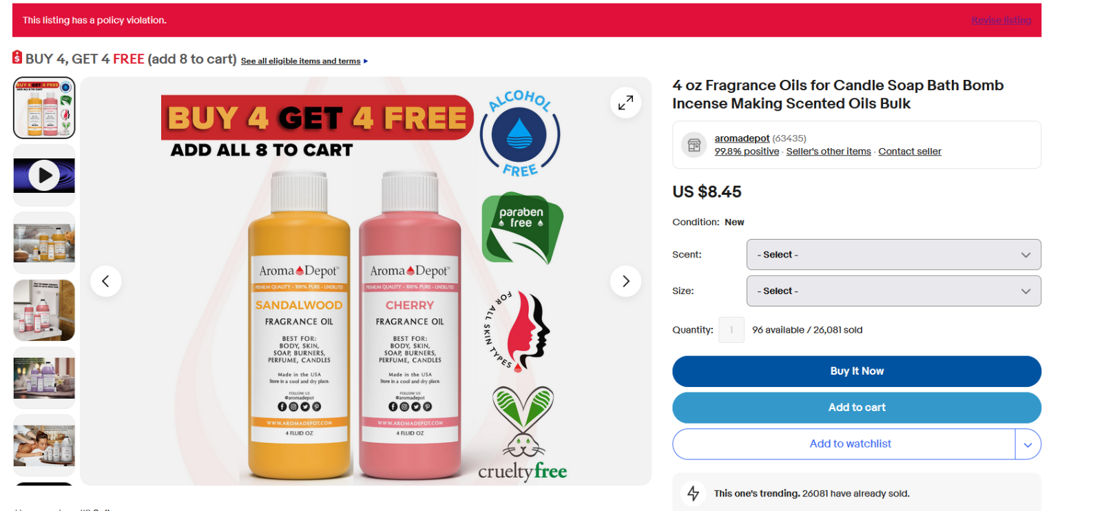 4 oz Fragrance Oils for Candle Soap Bath Bomb Incense Making Scented Oils Bulk