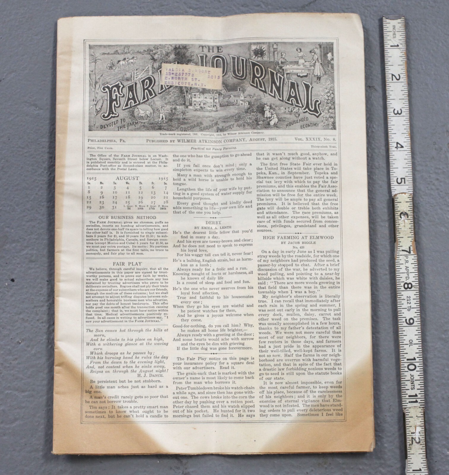 Vintage The Farm Journal August 1915 Philadelphia