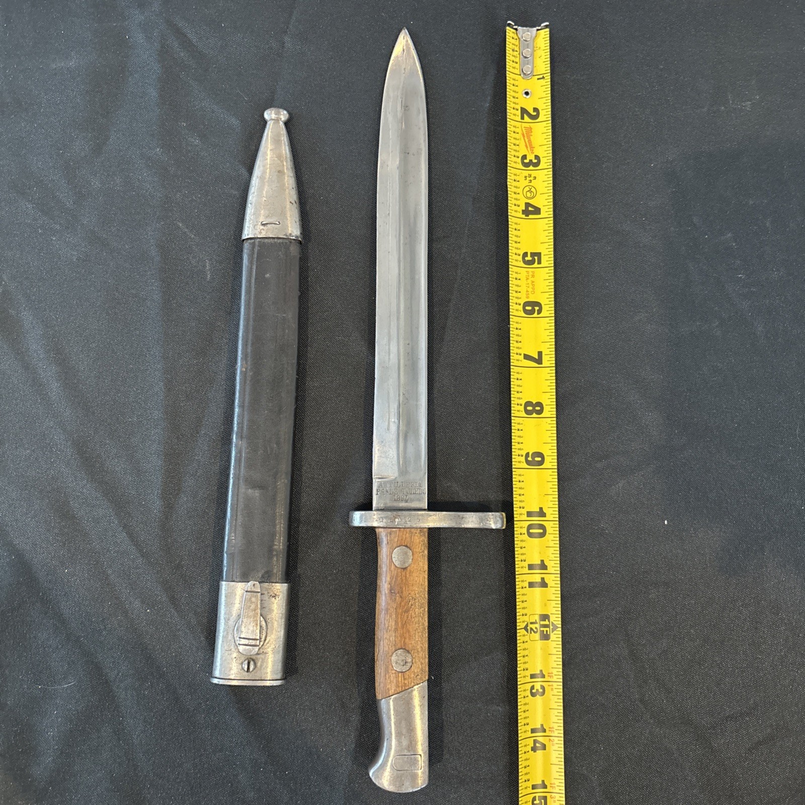 ORIGINAL SPANISH 1893 MAUSER BAYONET, SCABBARD 1894 Date Q5025 Artilleria Toledo