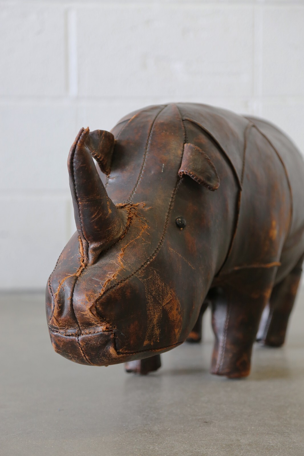 1960s Dimitri Omersa 36" Leather Rhinoceros Ottoman Abercrombie Fitch
