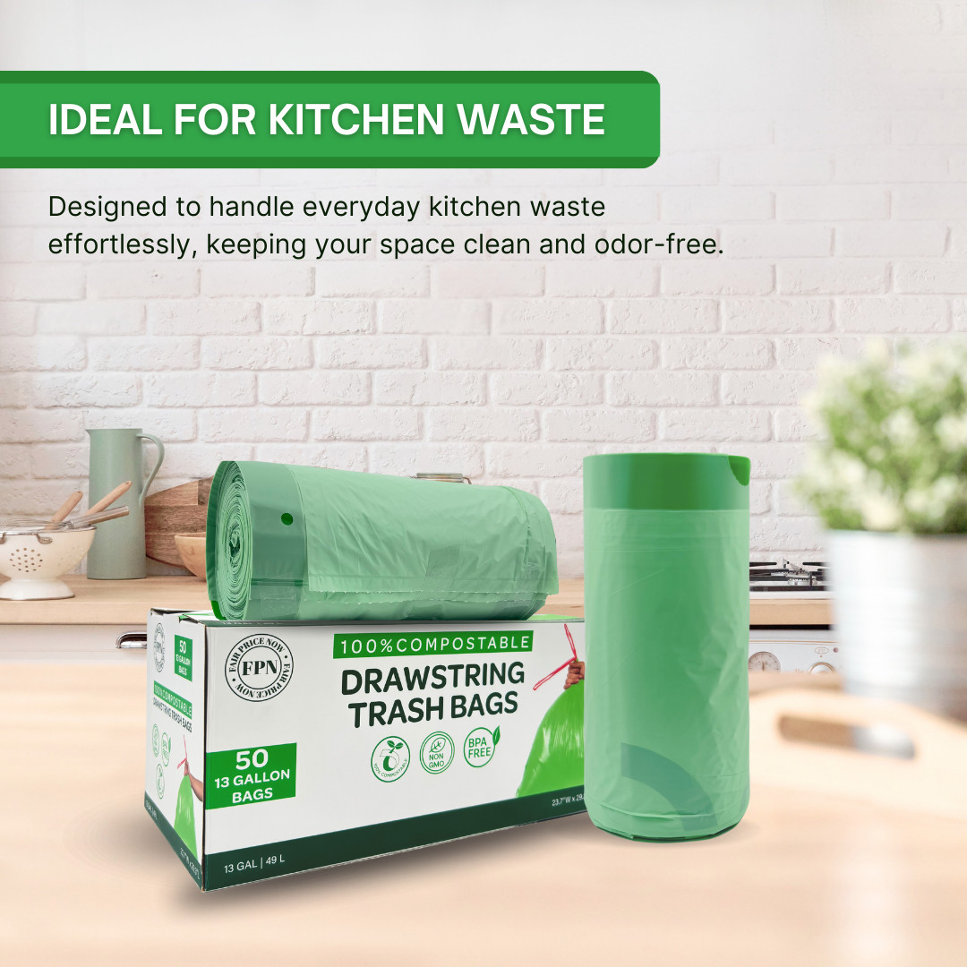 Trash Bags with Drawstring 100% Compostable Durable Garbage Bags 3,8,13 & 30 Gal