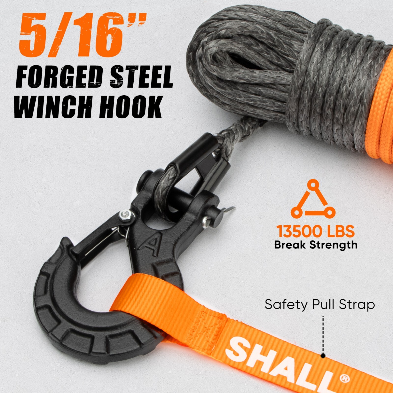 SHALL 1/4"x50 ft Synthetic Winch Rope 10,000LBS Winch Line for ATV UTV Offroad