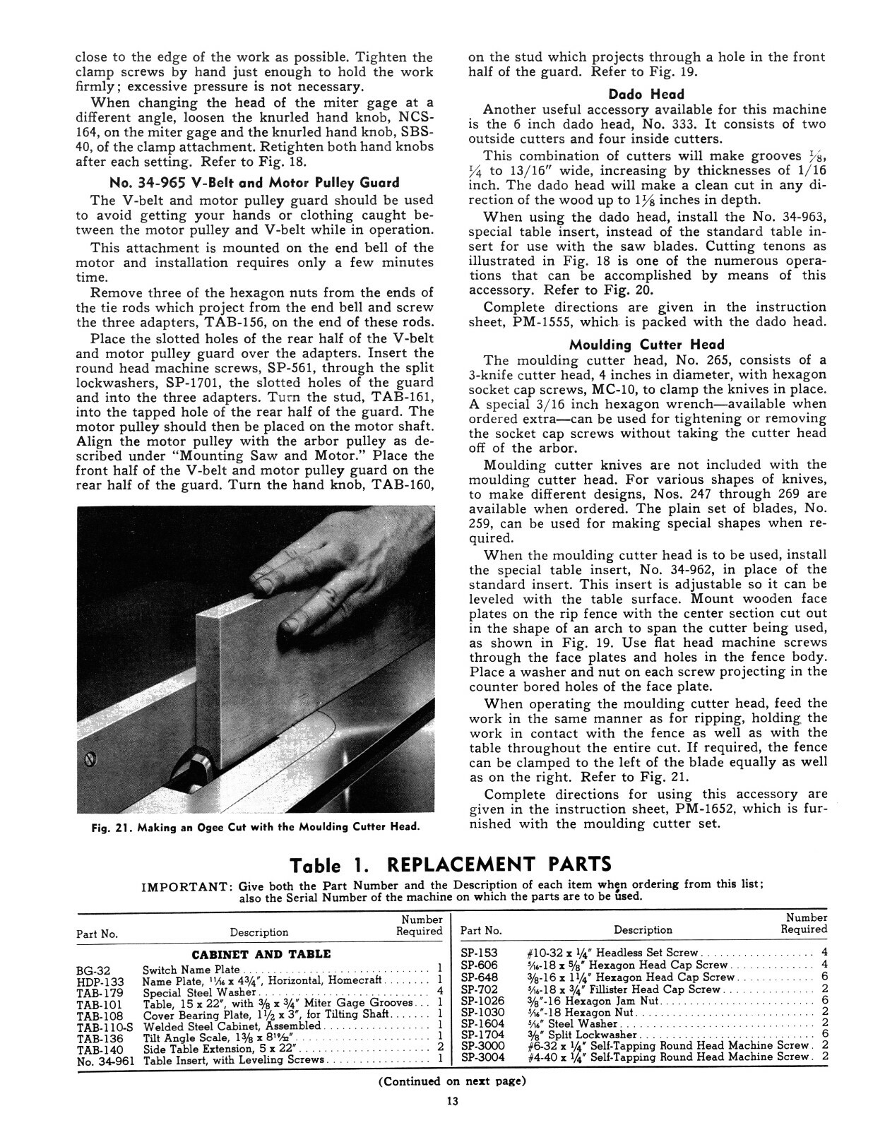 Delta Homecraft 34-500 8" Table Saw Instructions & Parts List Manual #1931