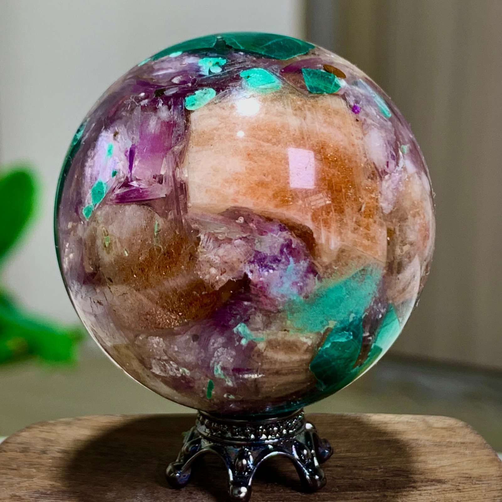 79G Newly discovered rare malachite purple mica symbiotic sphere restoration