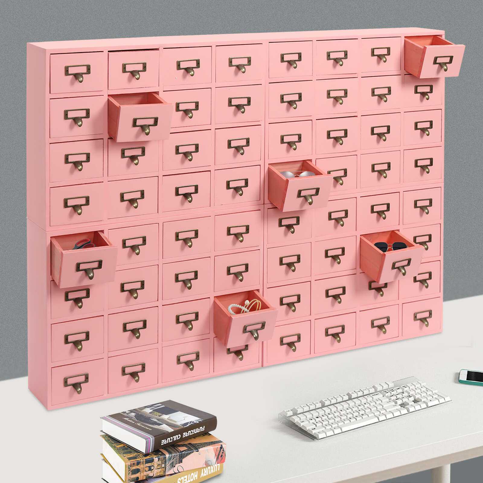 Vintage 4 PCS Drawer Cabinets Pink 64-Drawer Storage Box Storage Cabinet