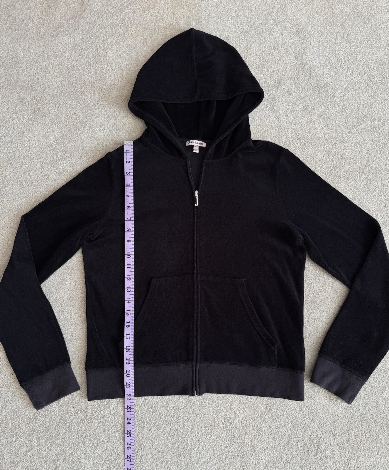 VTG Juicy Couture Black Velour Track Jacket Pink Scottie Dog Bling Size XL RARE