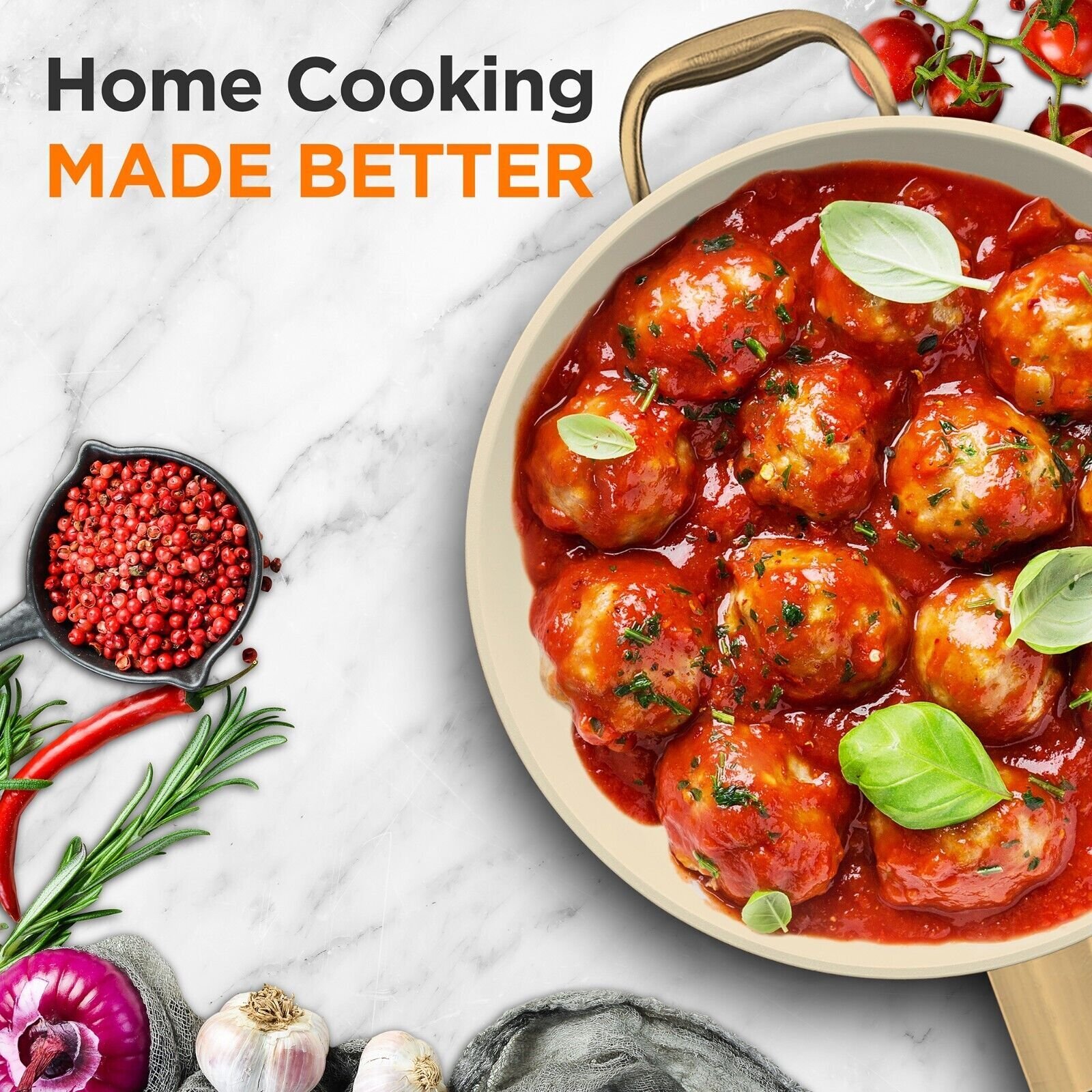 Nutrichef 12'' Large Fry Pan w/ Lid- Non-stick Silicone Handle NCHGLDX12