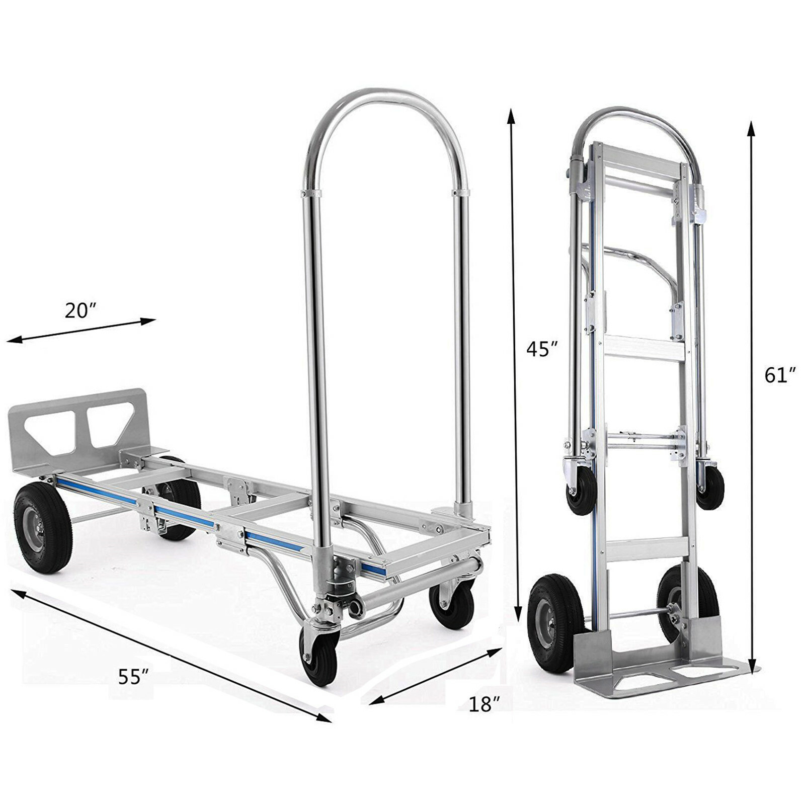 3IN1 Heavy Duty Aluminum Hand Truck Stair Climber Folding Dolly Convertible Cart