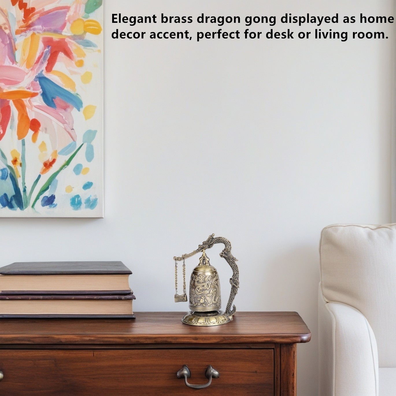 Asian Brass Dragon Gong Mini Desk Gong Meditation Bell Buddhist Gift Decor