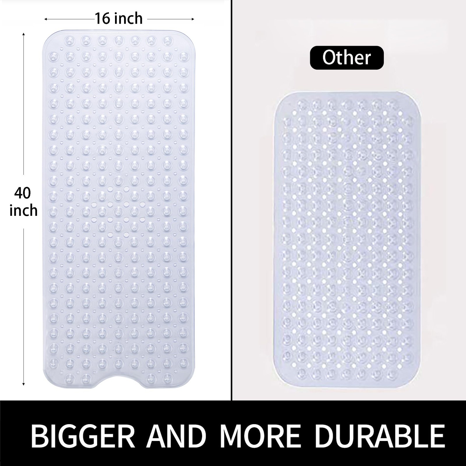 40 x 16 Inch Machine Washable Tub Mats With Suction Cups And Drain Holes Perfect