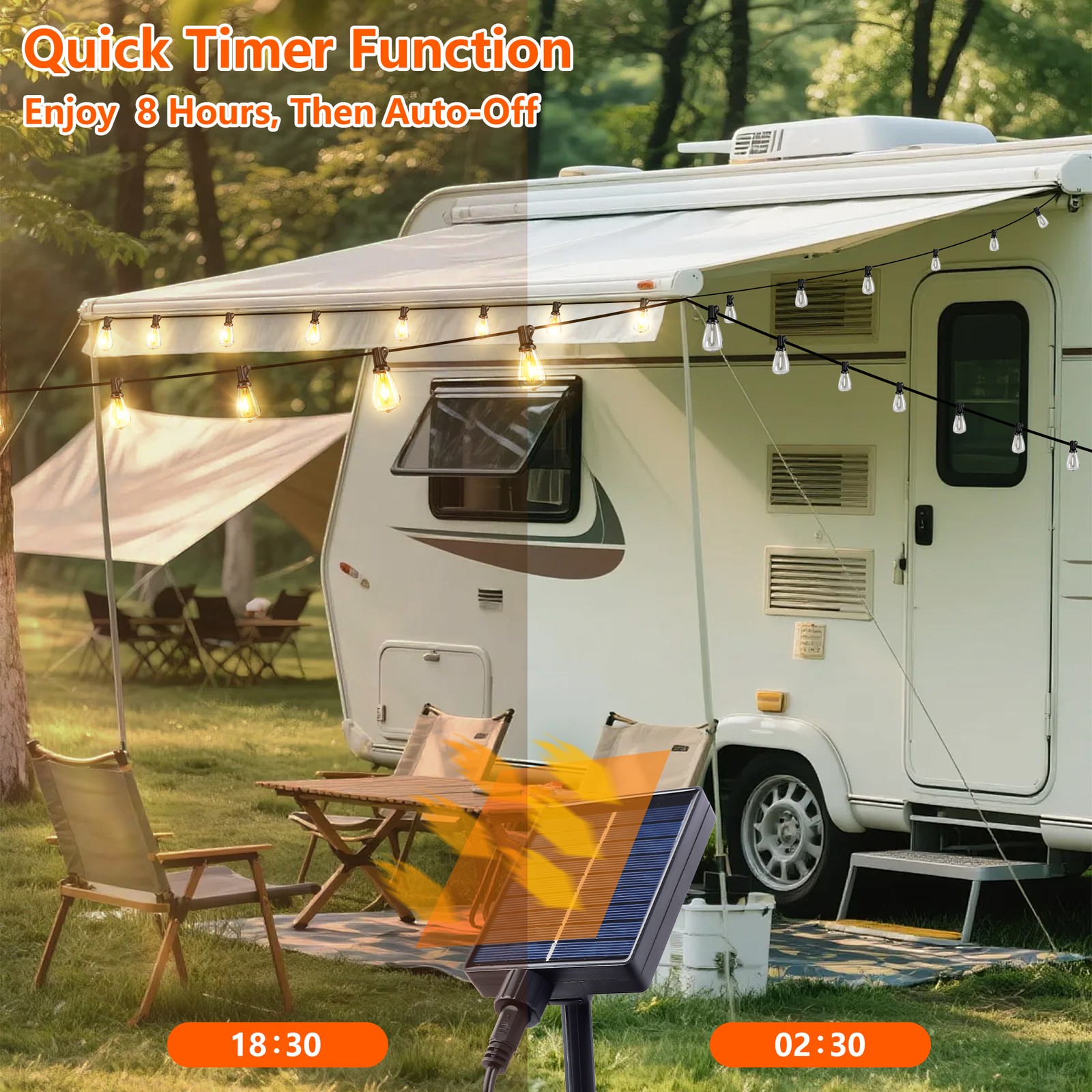 60FT Solar String Lights Outdoor Waterproof Patio w Remote Control 16 ST38 Bulbs