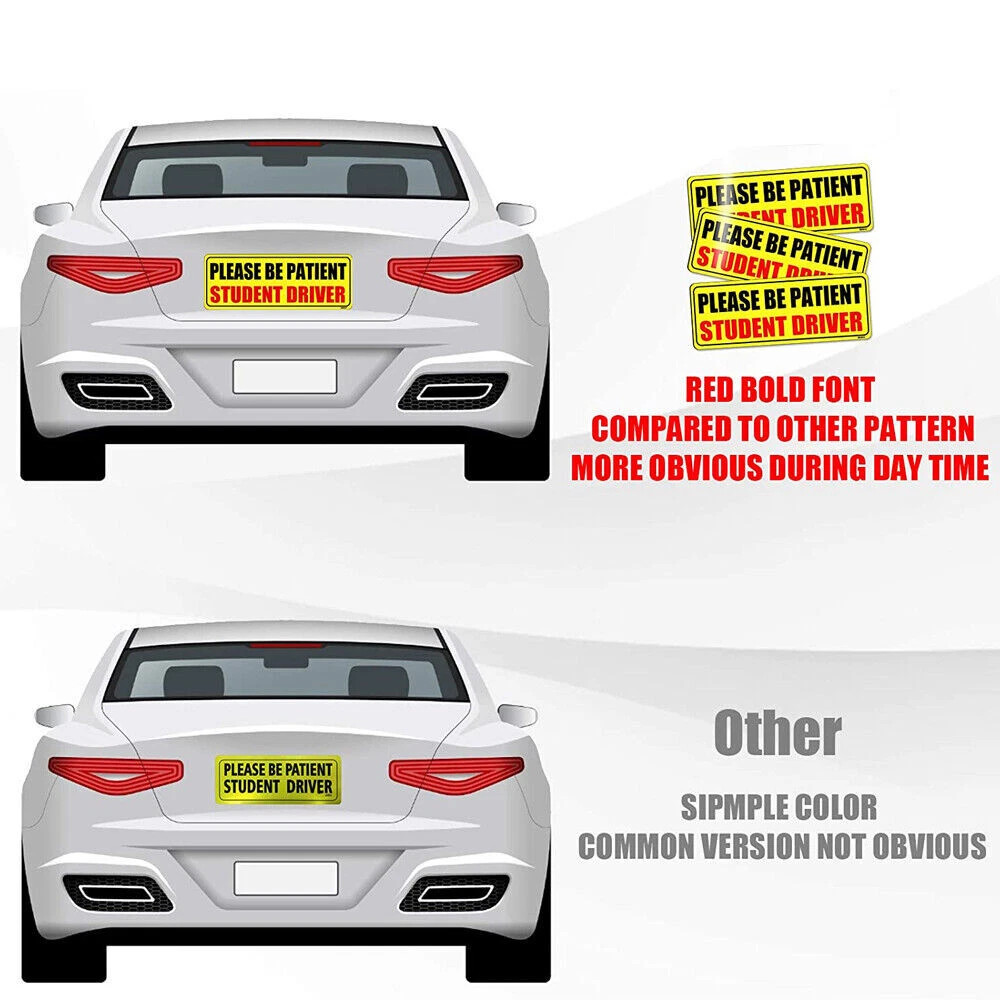3Pcs Student Driver Magnet Car Signs Please Be Patient Car Bumper Sticker Decal