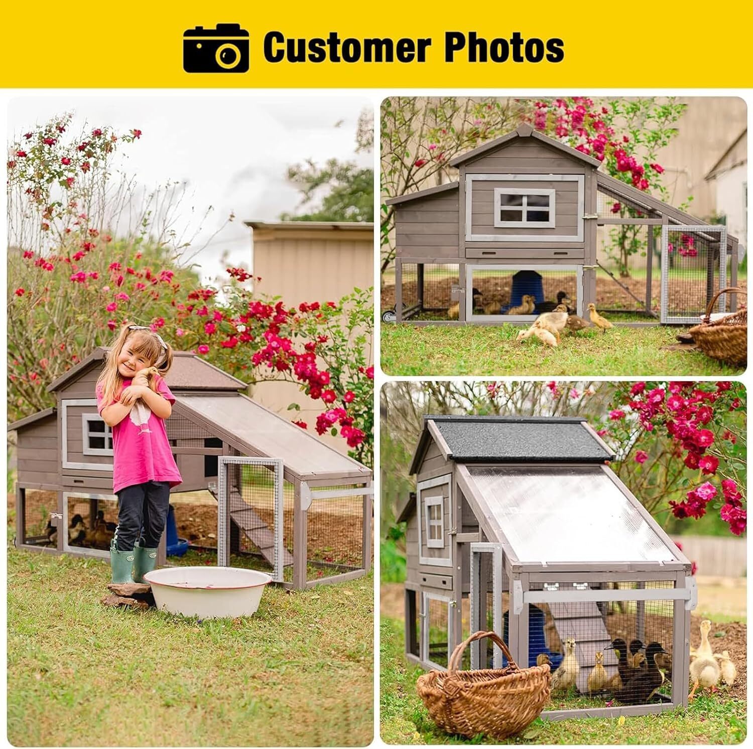Aivituvin Chicken Coop Outdoor Wooden Poultry Cage Mobile Hen House with Wheels