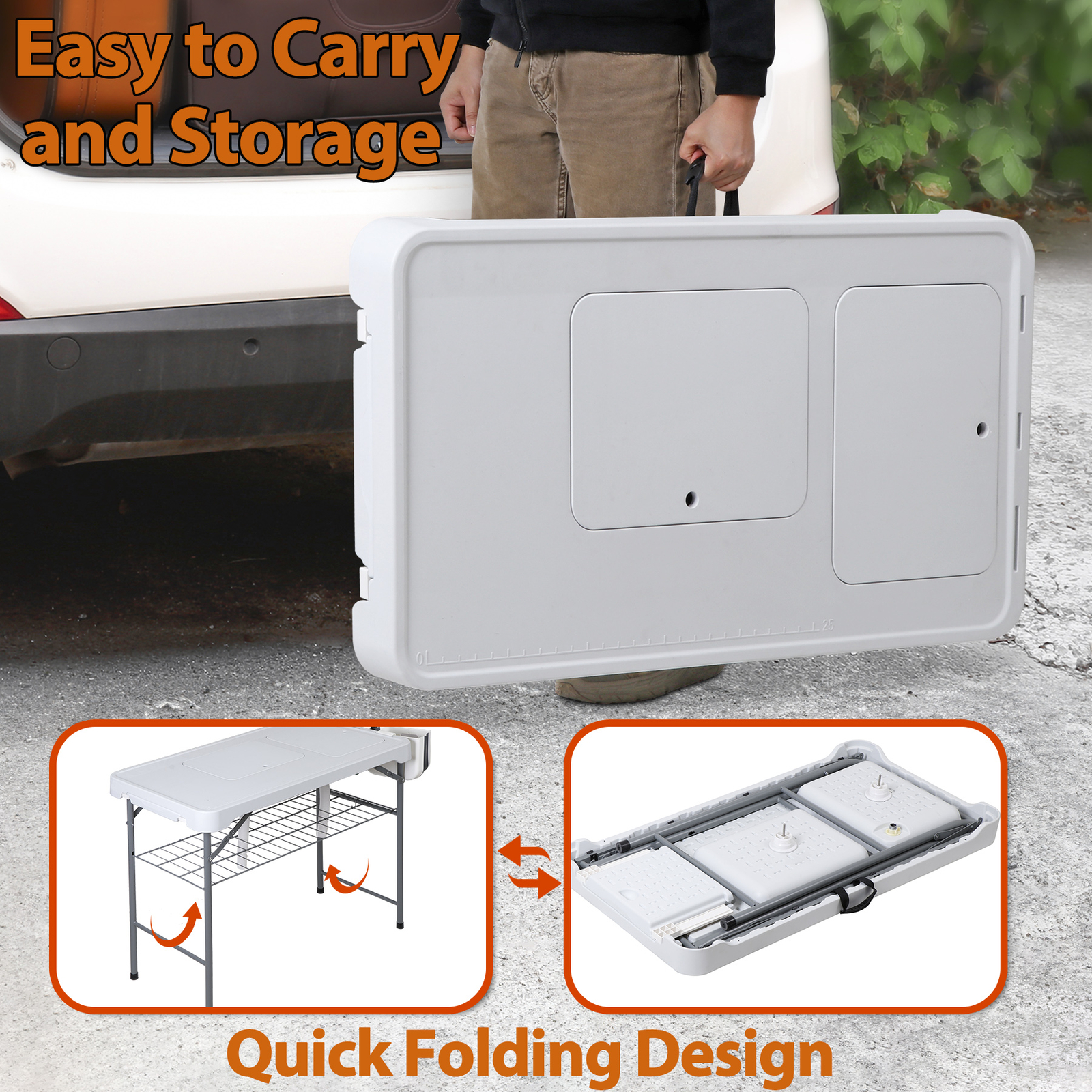 Fish Cleaning Table with Sink 42.6" Width Portable Folding Camping Table Patio