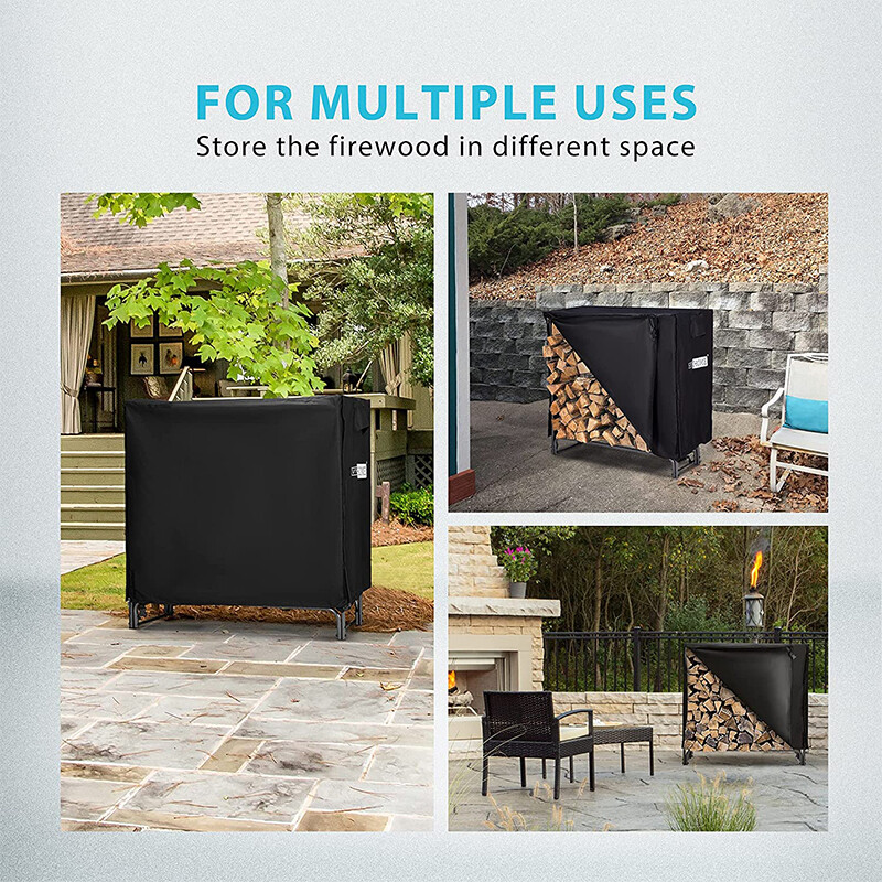 4Ft Heavy Duty Indoor Outdoor Firewood Storage Log Rack w/ Cover Combo Set Black