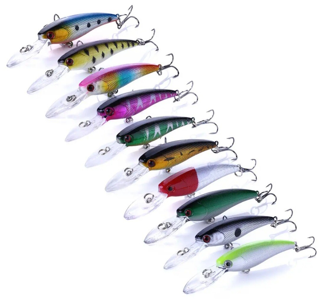 Largemouth bass fishing lures wobbler minnow 10-pack lot crankbait tackle bait