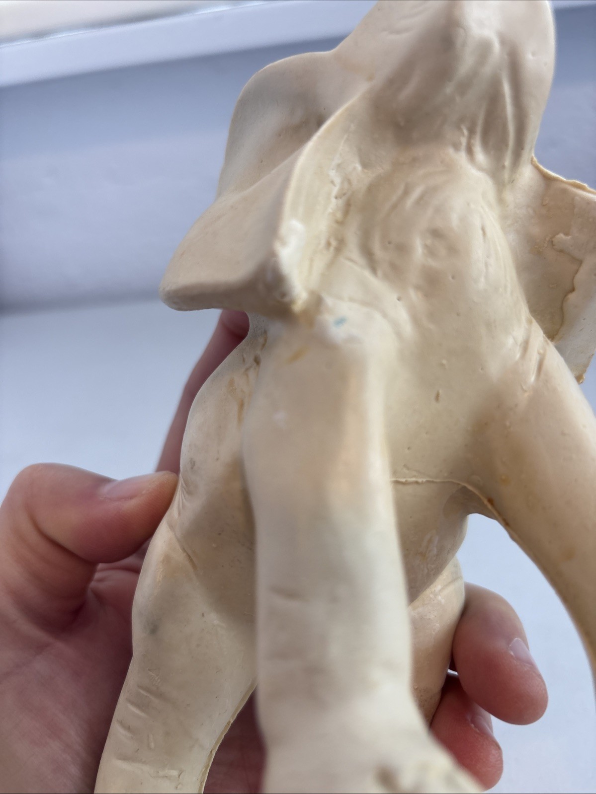 Elephant Figurine Trunk Up. White. Resin Or Alabaster? 1.2 Lbs