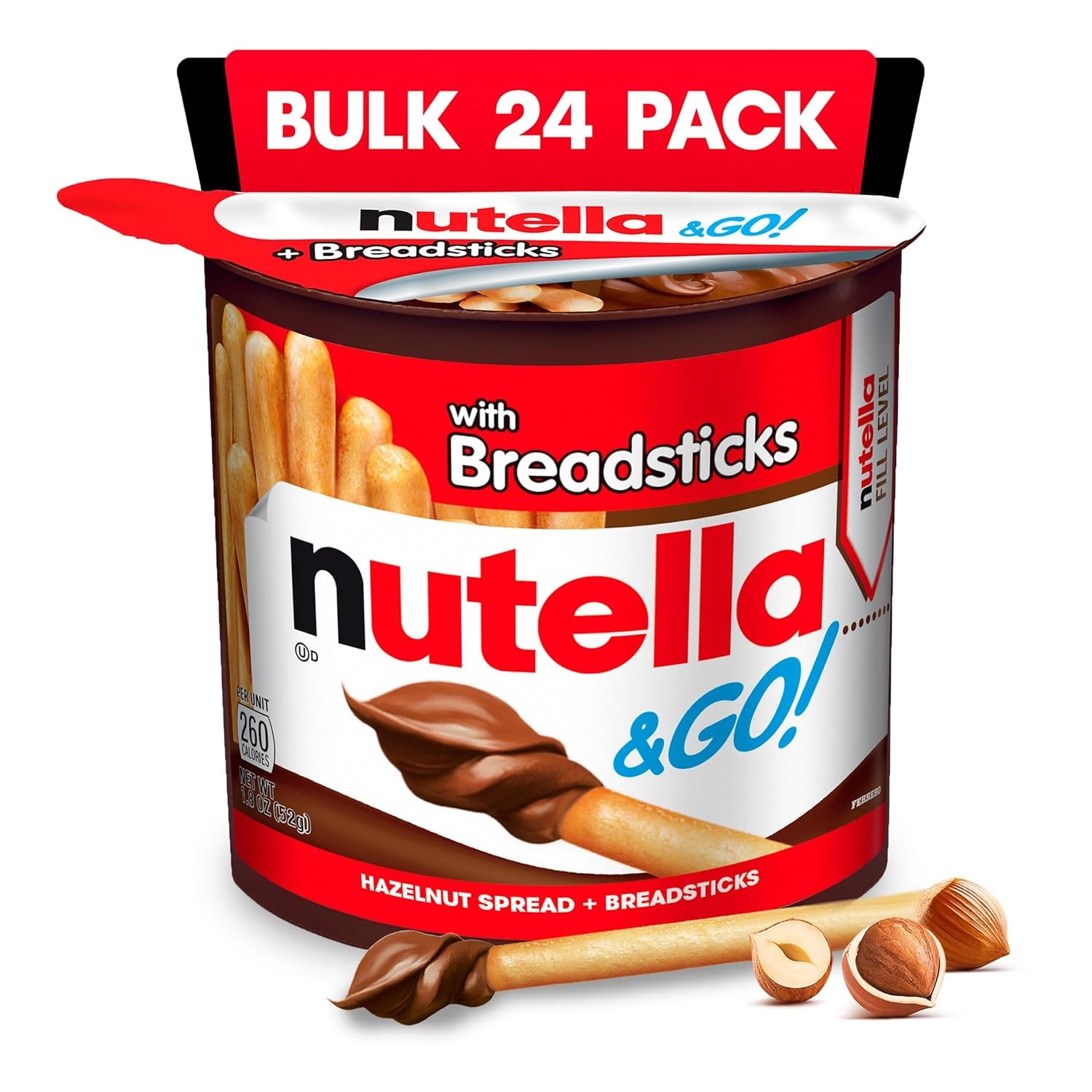 Nutella & GO! Bulk 24 Pack, Hazelnut and Cocoa Spread with Breadsticks,...