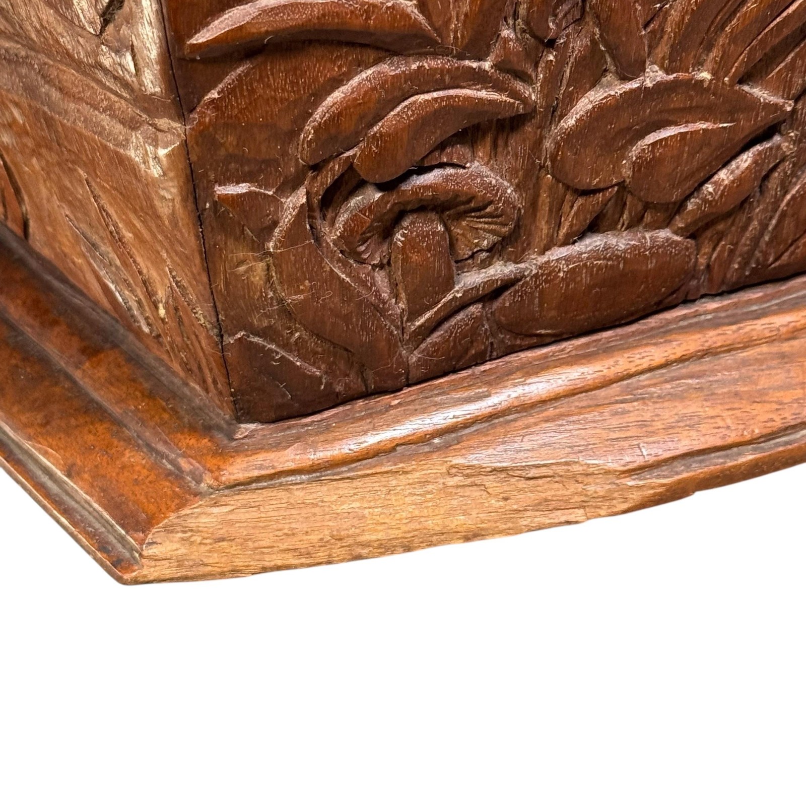 Vintage Hand Carved Wood Deer Forest Table Vase Pentagon Rustic Folk Primitive