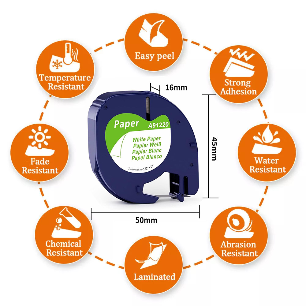 10PK DYMO LetraTag Tape Refills 91330 12mm Compatible for LT-100H White Paper