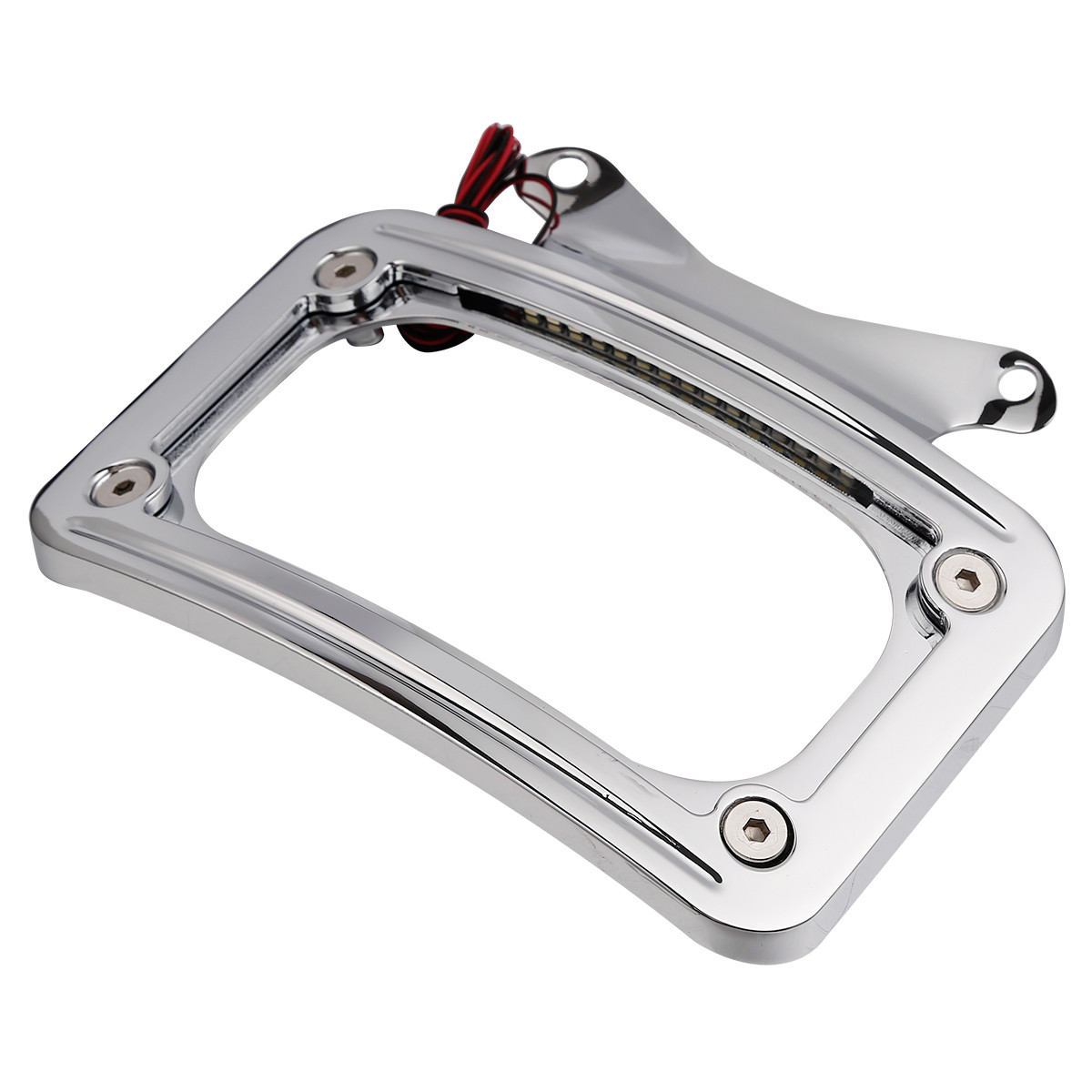 Curved Laydown License Plate Mount Frame Light For Harley Road King Street Glide