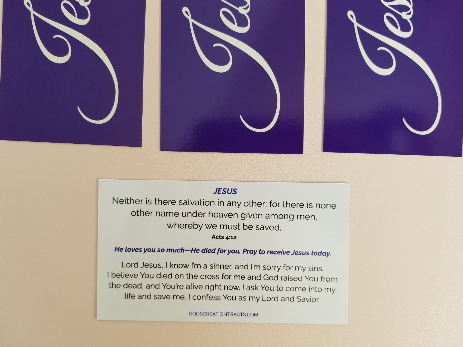 Jesus Gospel Tracts – 50 Salvation Cards (Acts 4:12, 2-Pack) – Evangelism – Free