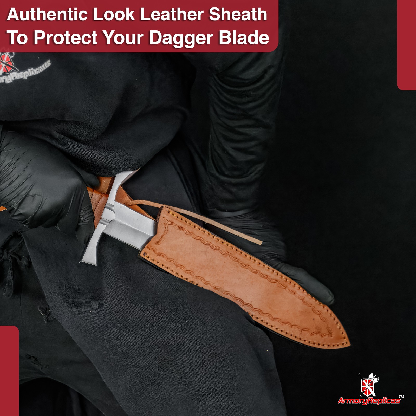 Medieval Cosplay Dagger Replica Carbon Steel Blade Leather Wrap Handle & Sheath