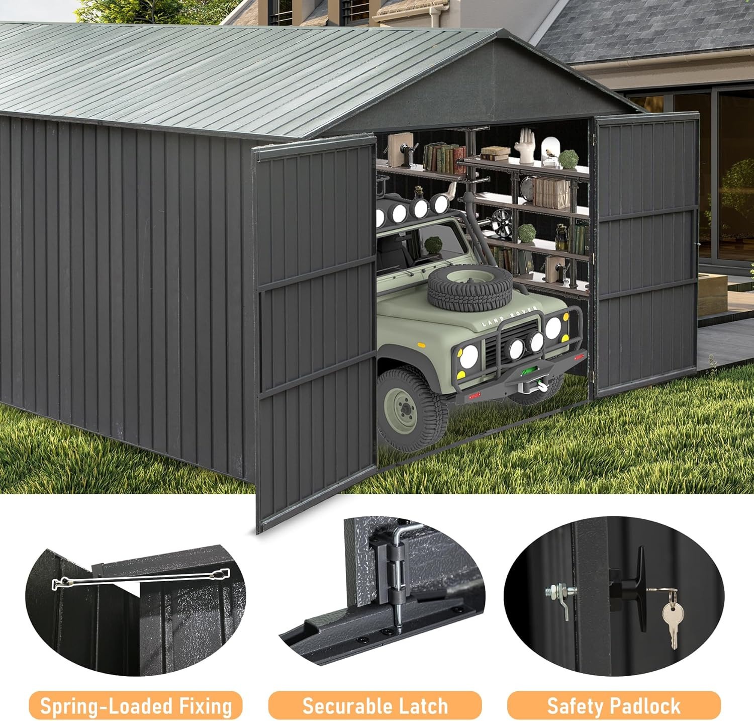 Domi 12x20FT Metal Garage Shed Carport with Lockable Doors