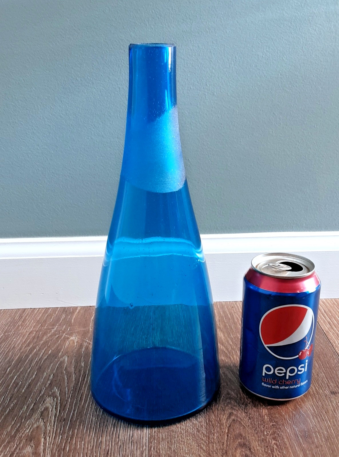 BLENKO HUGE 35.5" Art Glass Turquoise # 6138 Architectural Floor Decanter HUSTED