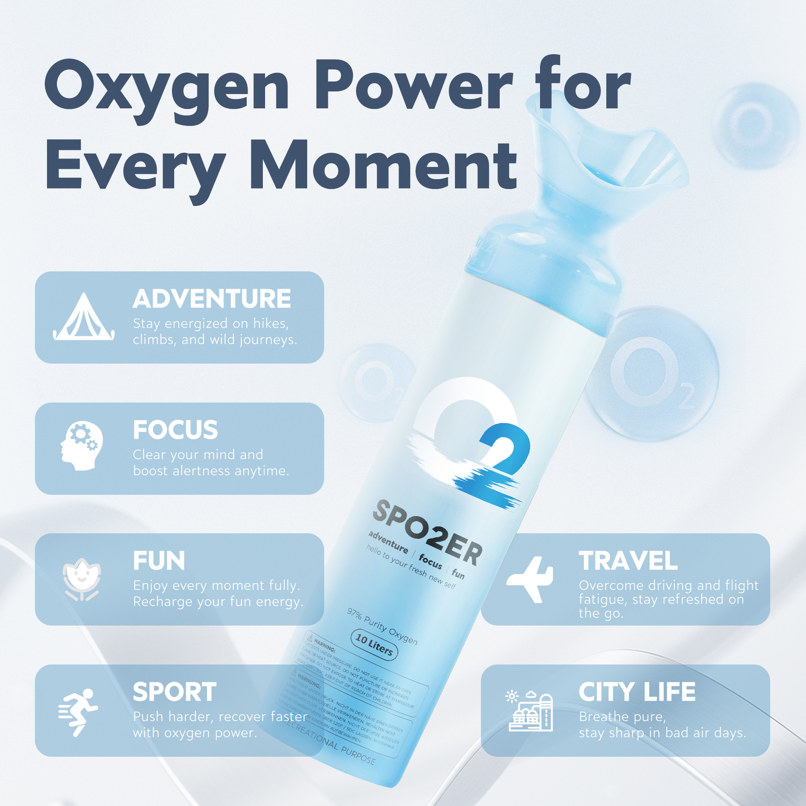 Spozer Oxygen Natural 10 Liter Pure Canned Oxygen Canister O2 Bottle 12 Pack