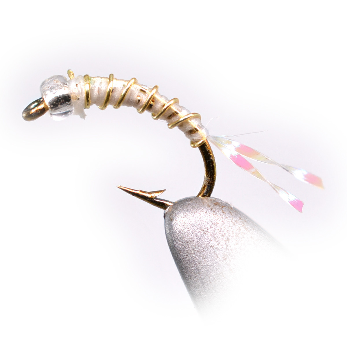 Glass Bead Zebra White Nymph Midge Fly Mustad Signature Hooks - 12 Flies