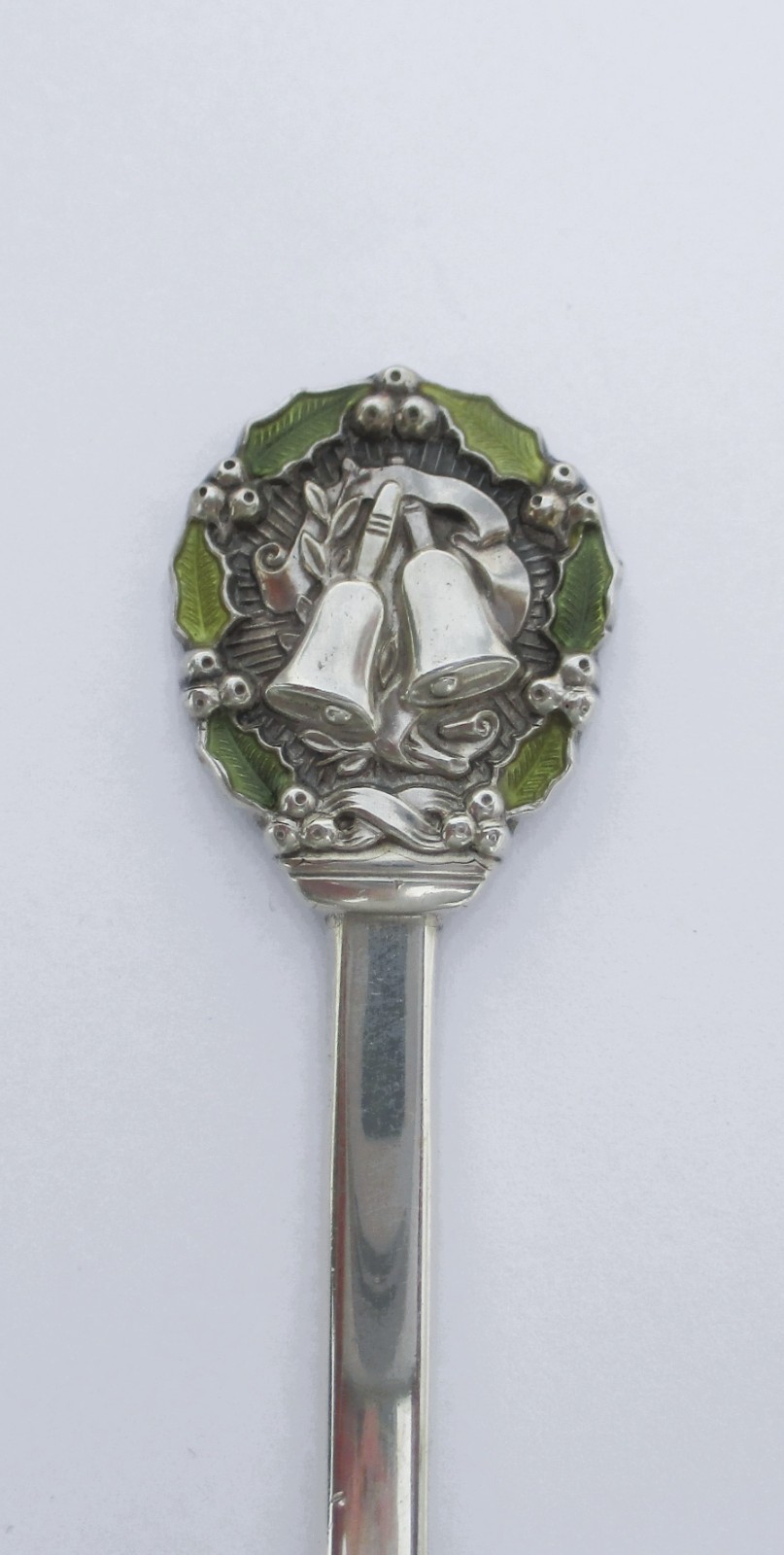 Gorham 1973 Sterling Silver Christmas Spoon Green Enameling, Bells
