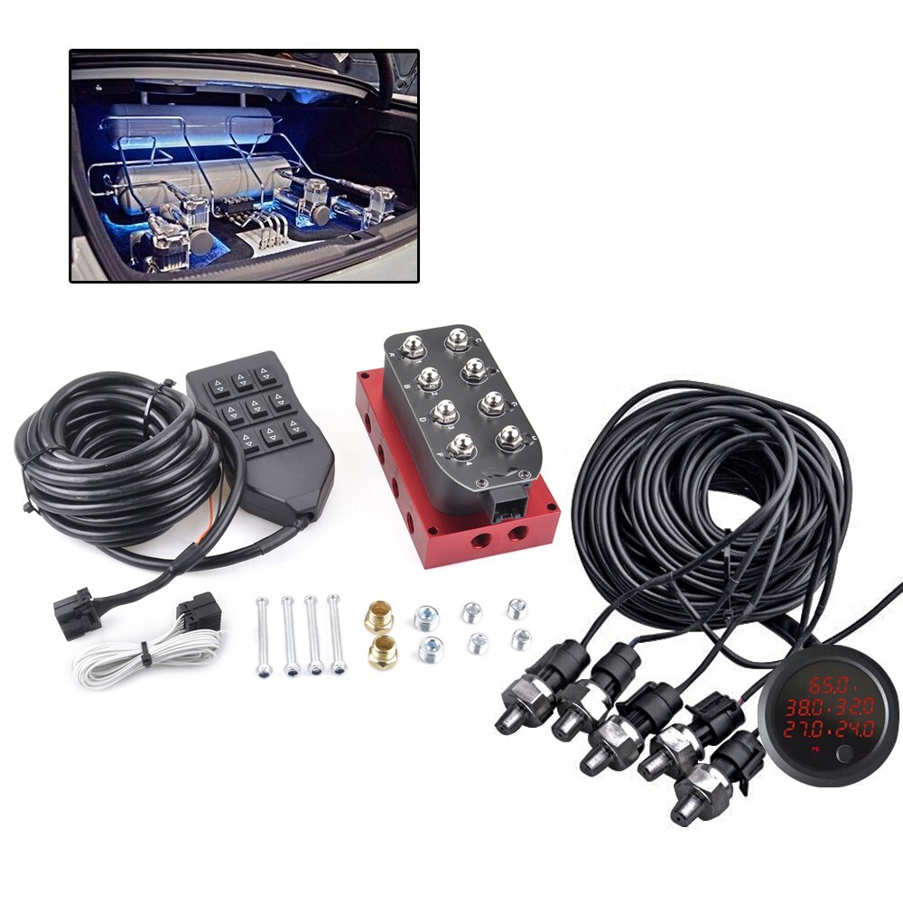 Air Ride Solenoid Valves with Switch Controller +5 in 1 Display Air Ride Gauge