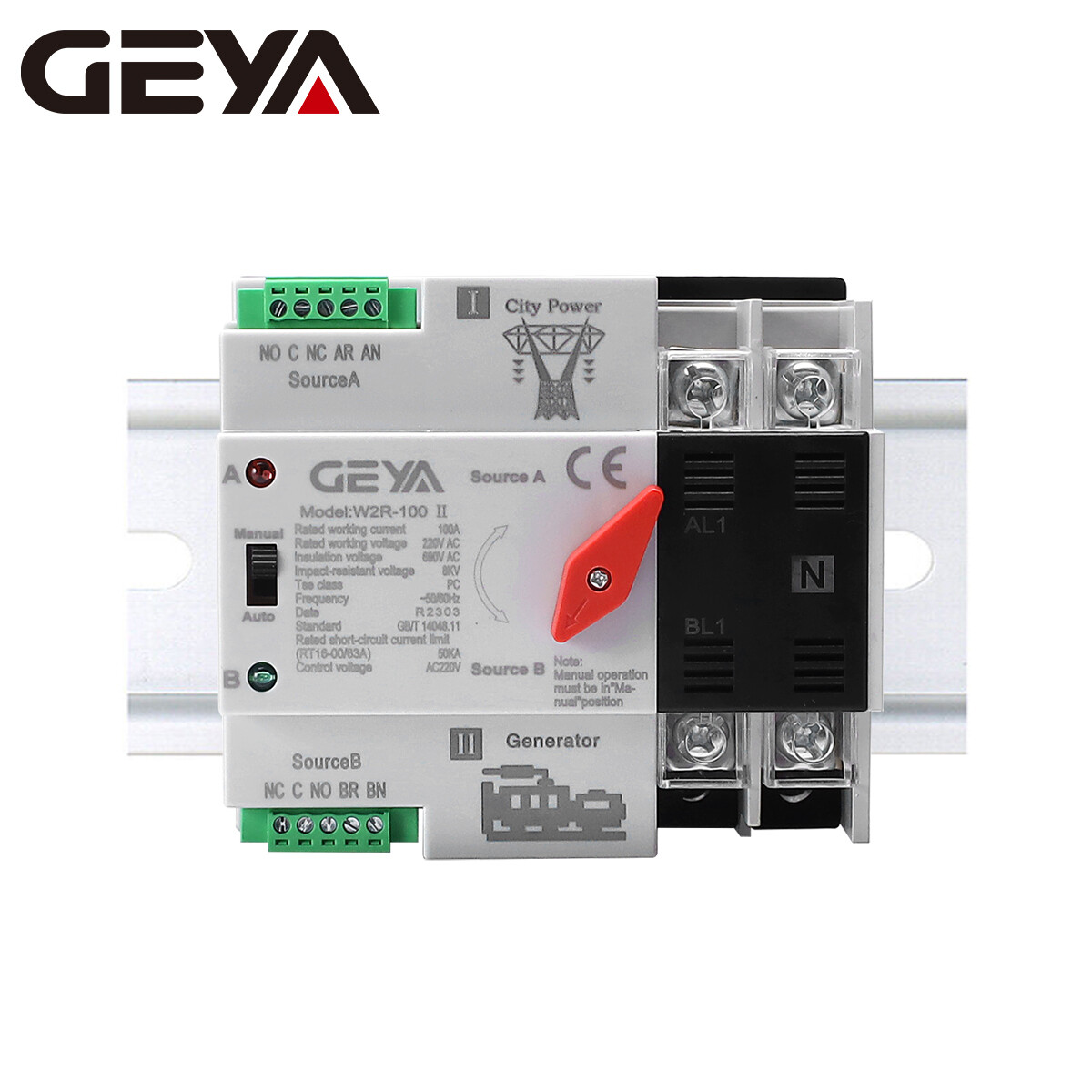 GEYA ATS PC Dual Power Automatic Power 2Pole 100A 220V Transfer Switch Grid NEW