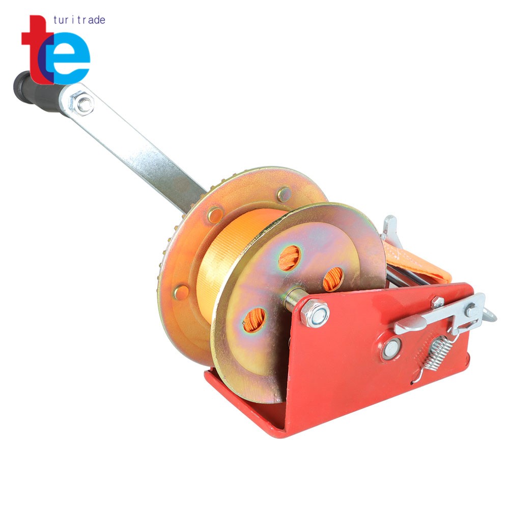 3500LBS Red Hand Winch Hand Crank 2 Gear Red Strap ATV Trailer Boat