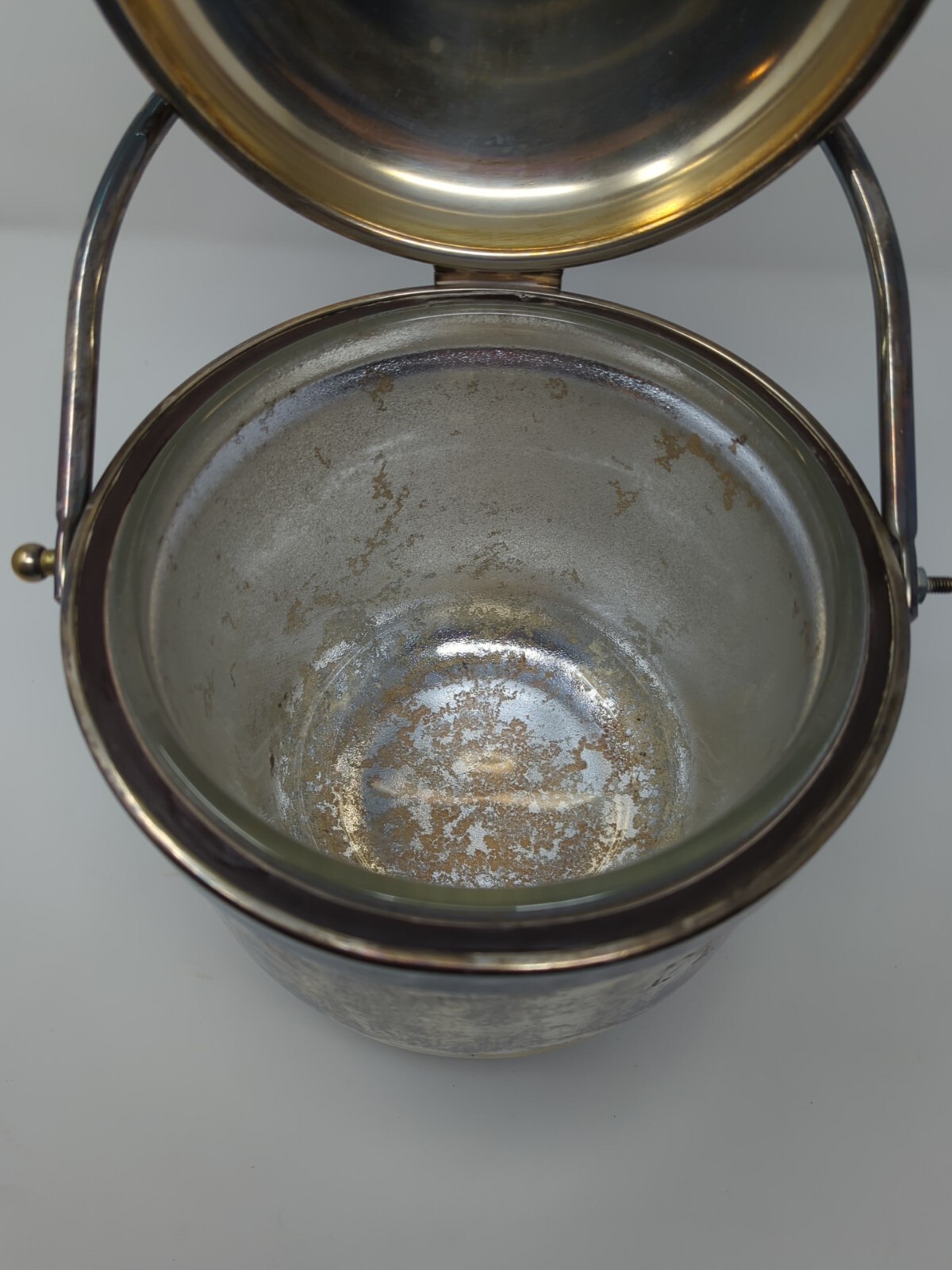 Vintage Silverplate W&S Blackinton Ice Bucket w/ Hinged Lid Glassed Lined #405