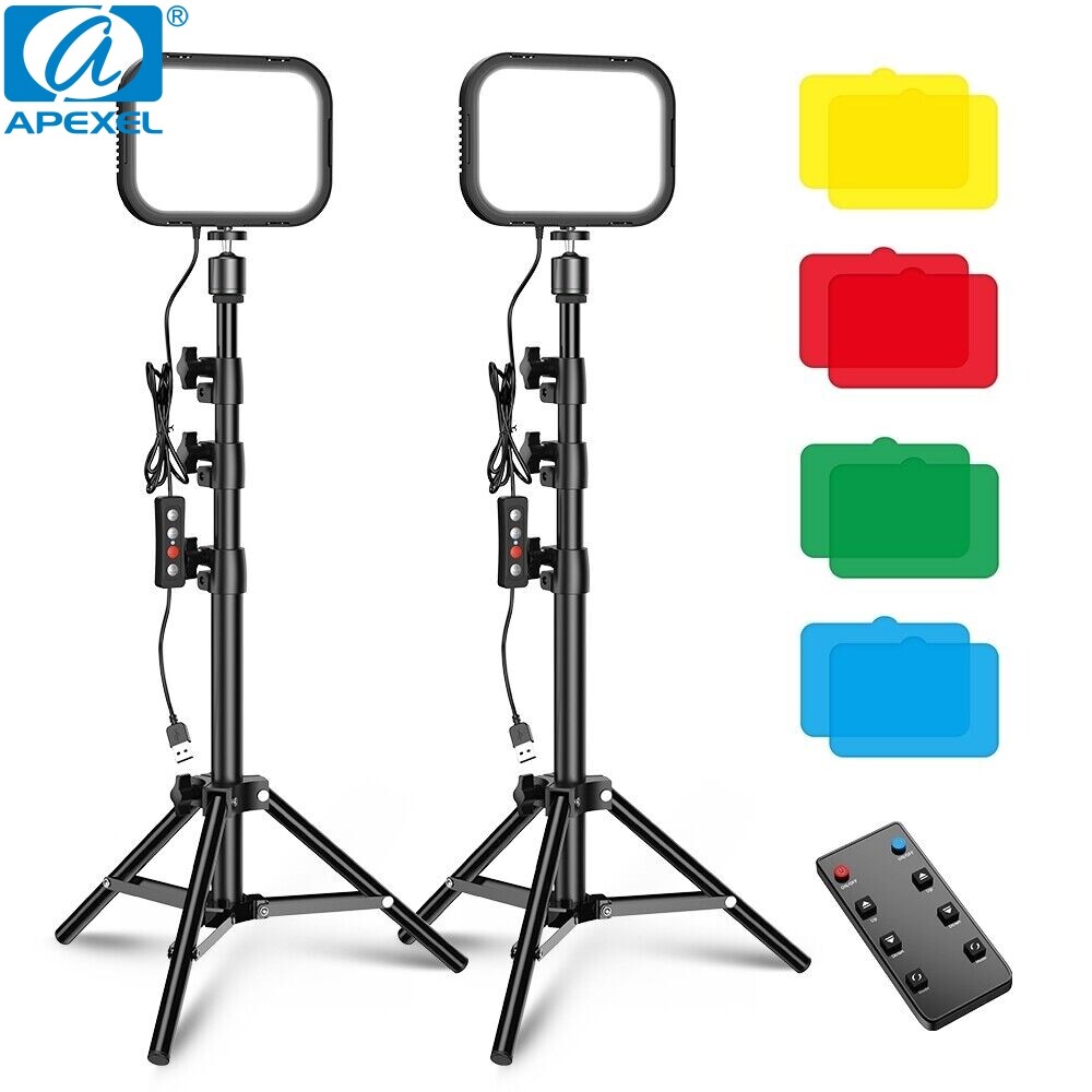 APEXEL  2PCS LED Lighting Kit 4''Color Filter 3300K-5600K with Adjustable Tripod