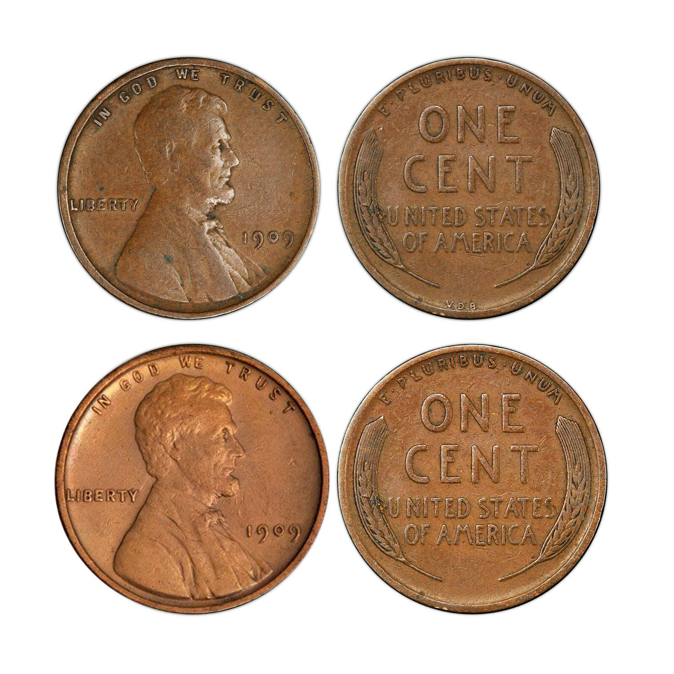 NEW 1909 and 1909 VDB “First-Year of Issue" Lincoln Wheat-Ear Pennies 13749