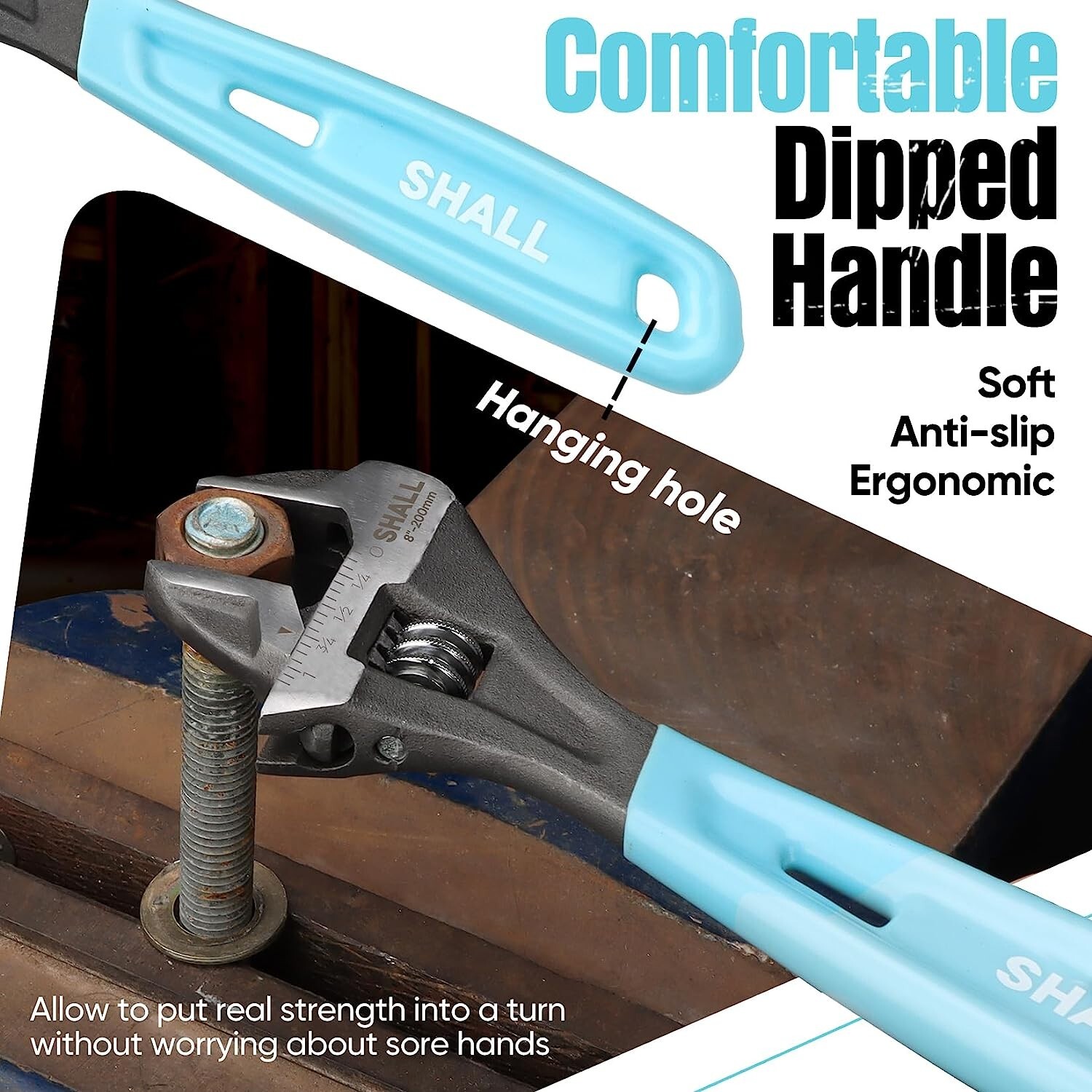 SHALL 3 Pc Adjustable Wrench Set,10/8/6 Inch Cr-V Steel Wrench with Cushion Grip