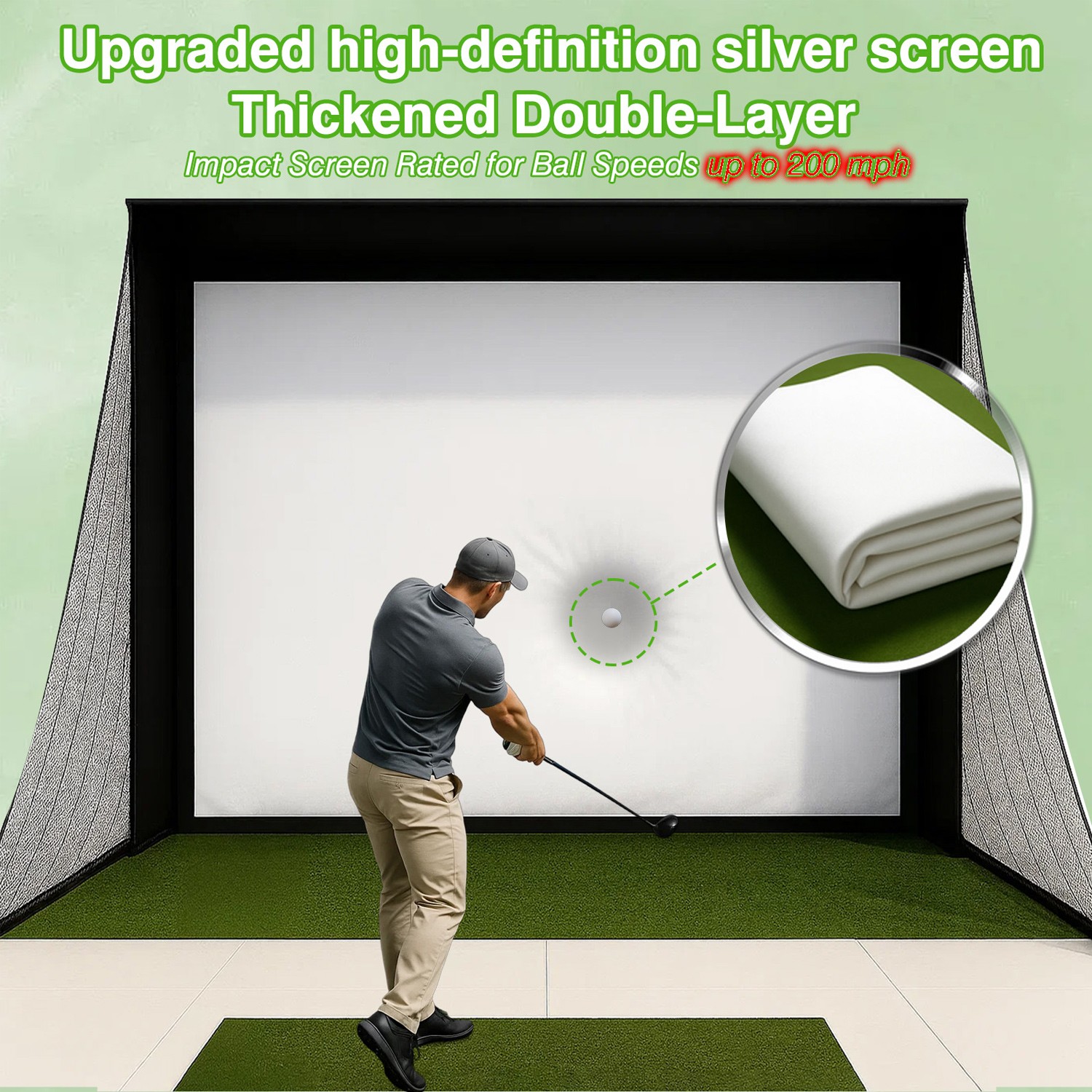 10 × 8 ft Enhanced Edition Golf Simulator Enclosure Nets Sturdy Indoor Golf Cage