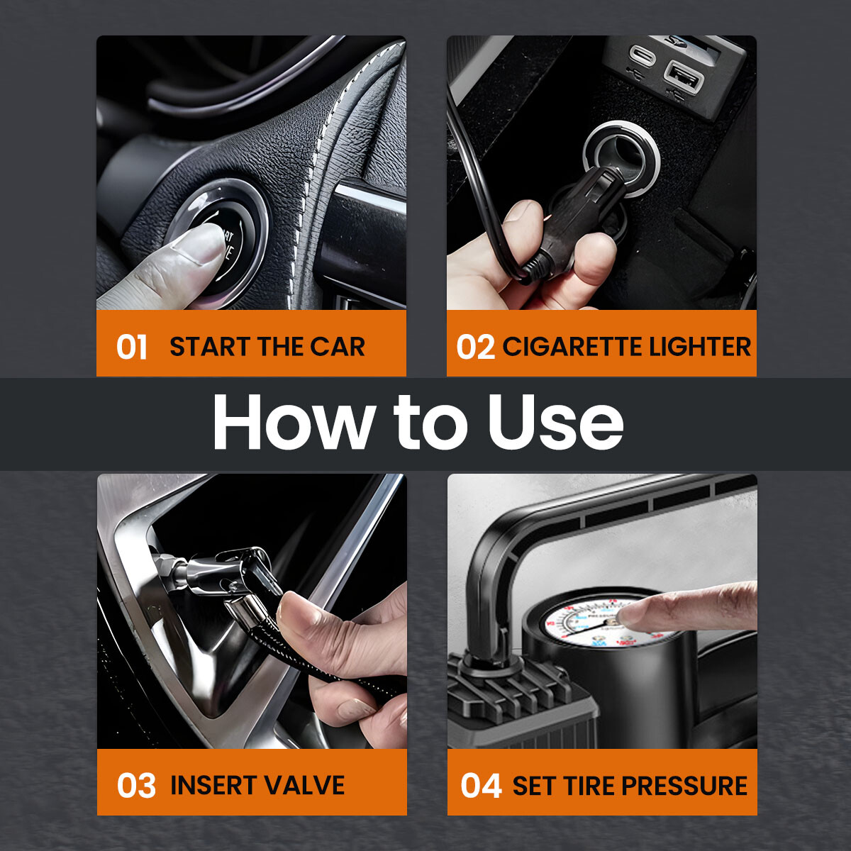 12V Heavy Duty With Portable Air Compressor Car Tire Inflator Electric Pump Auto